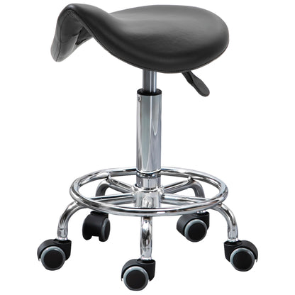 Stool with 5 Wheels, Height Adjustable Stool, Padded Ergonomic Foam Seat, Modern and Versatile Design, 36.5x37.5x51-66 cm, Black