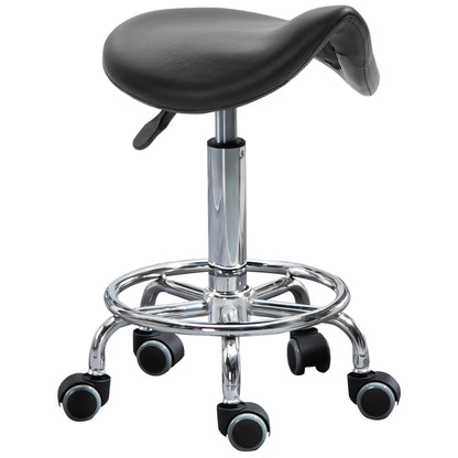 Stool with 5 Wheels, Height Adjustable Stool, Padded Ergonomic Foam Seat, Modern and Versatile Design, 36.5x37.5x51-66 cm, Black