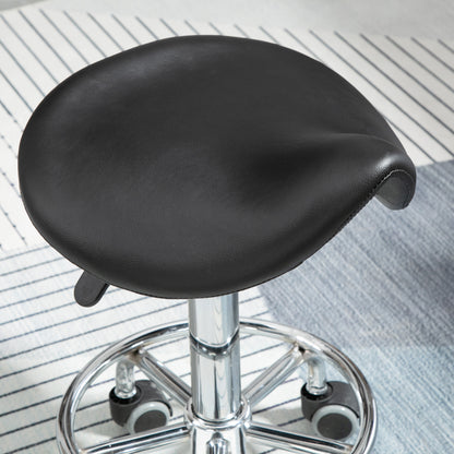 Stool with 5 Wheels, Height Adjustable Stool, Padded Ergonomic Foam Seat, Modern and Versatile Design, 36.5x37.5x51-66 cm, Black