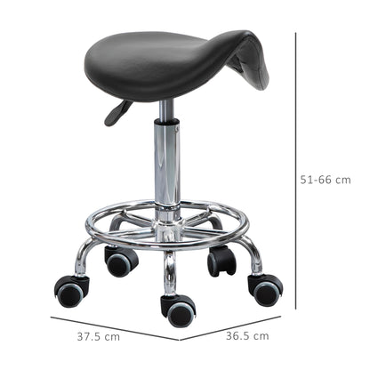 Stool with 5 Wheels, Height Adjustable Stool, Padded Ergonomic Foam Seat, Modern and Versatile Design, 36.5x37.5x51-66 cm, Black