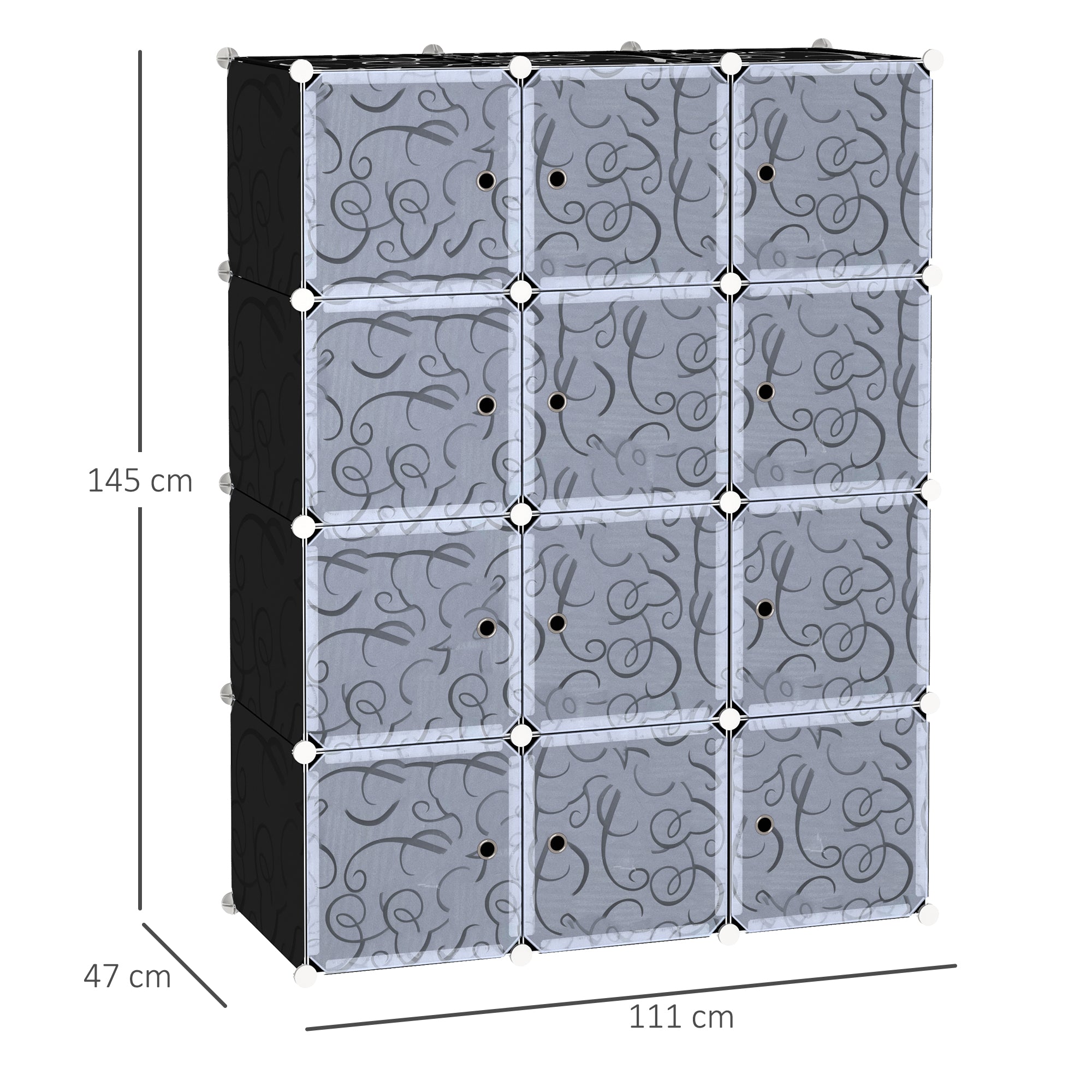 DIY Wardrobe Shelving System with 2 Large and 9 Small Cubes DIY Cube Storage, Shoe Rack, Bookshelf Toy Cabinet Black 111 x 47 x 145 cm