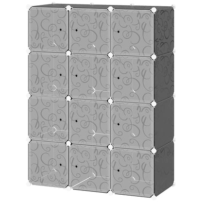 DIY Wardrobe Shelving System with 2 Large and 9 Small Cubes DIY Cube Storage, Shoe Rack, Bookshelf Toy Cabinet Black 111 x 47 x 145 cm