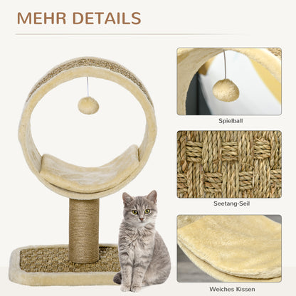 Small Cat Scratching Post Cat Tree for Single Cat Cat Play Post Cat Toy Climbing Tree Jute Khaki+Light Brown 40 x 30 x 56 cm