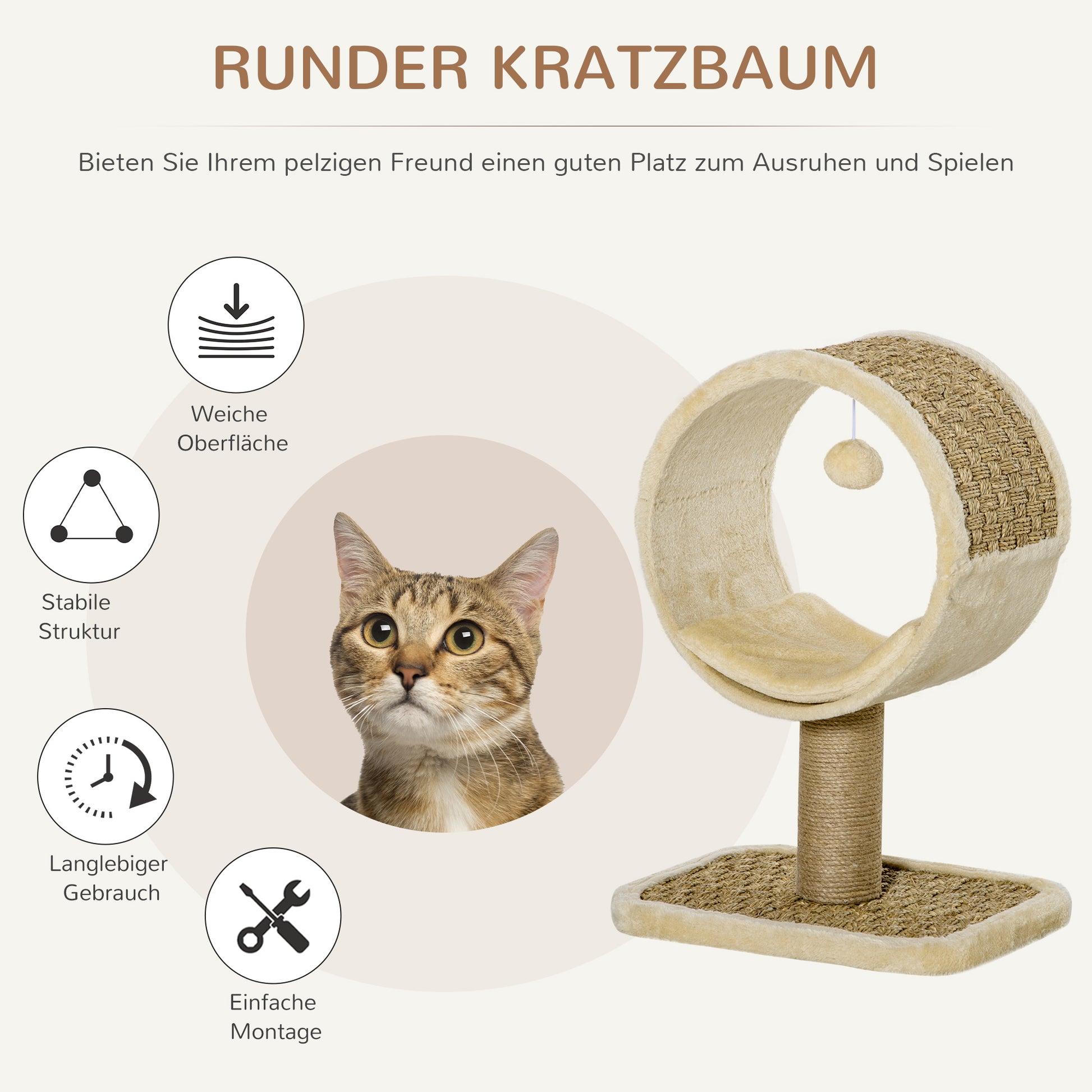 Small Cat Scratching Post Cat Tree for Single Cat Cat Play Post Cat Toy Climbing Tree Jute Khaki+Light Brown 40 x 30 x 56 cm