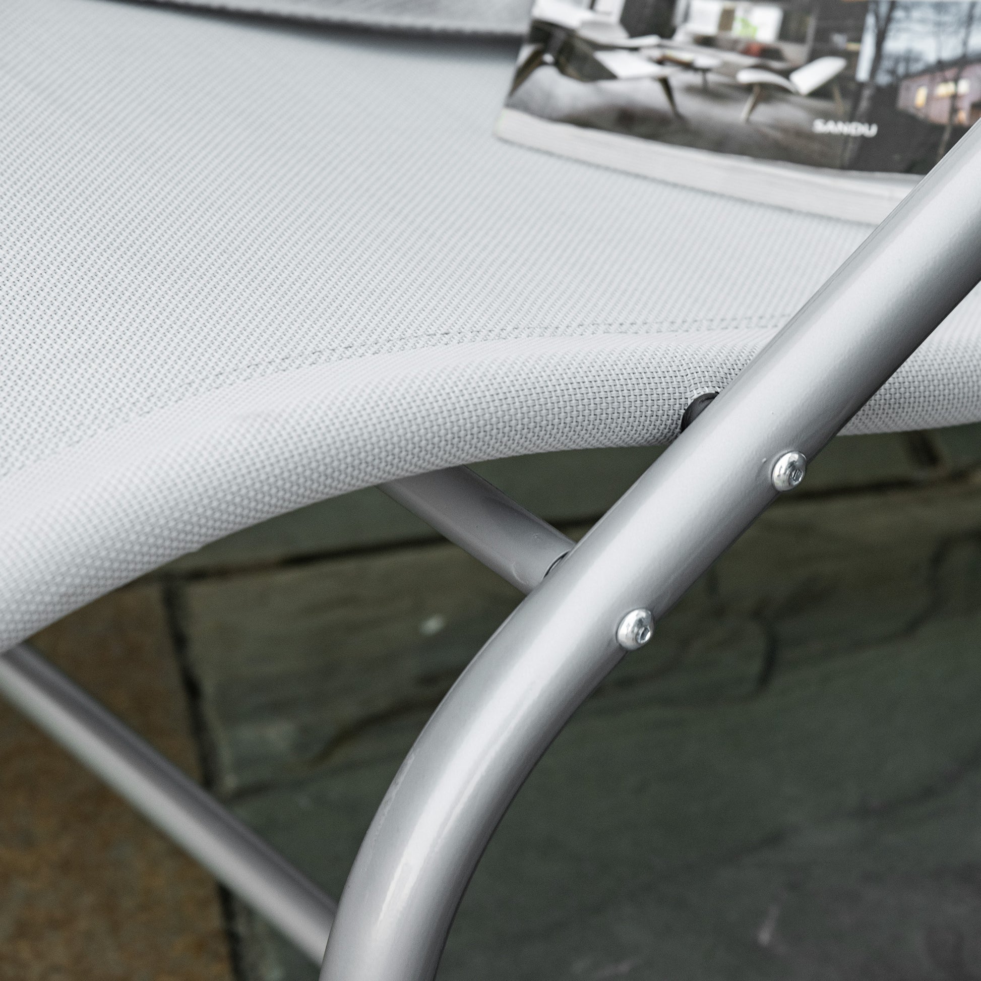 Garden Rocking Lounger with Headrest, Armrests, and Metallic Frame Load 120 kg for Beach Patio Terrace 63x144x84 cm Grey