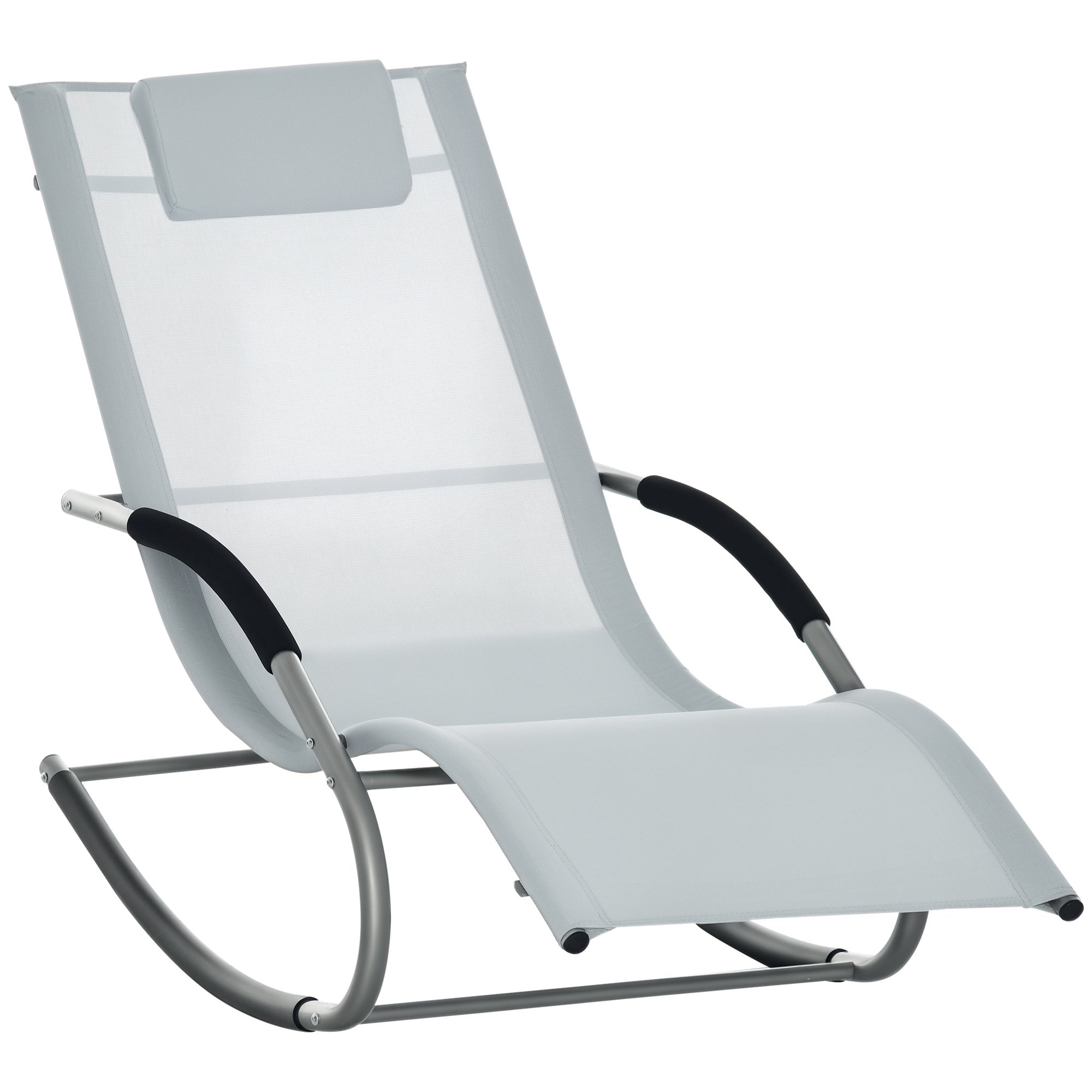 Garden Rocking Lounger with Headrest, Armrests, and Metallic Frame Load 120 kg for Beach Patio Terrace 63x144x84 cm Grey