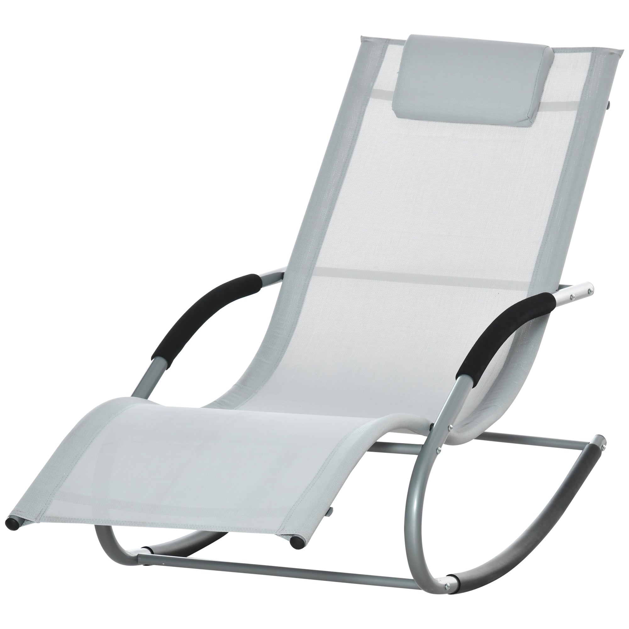 Garden Rocking Lounger with Headrest, Armrests, and Metallic Frame Load 120 kg for Beach Patio Terrace 63x144x84 cm Grey