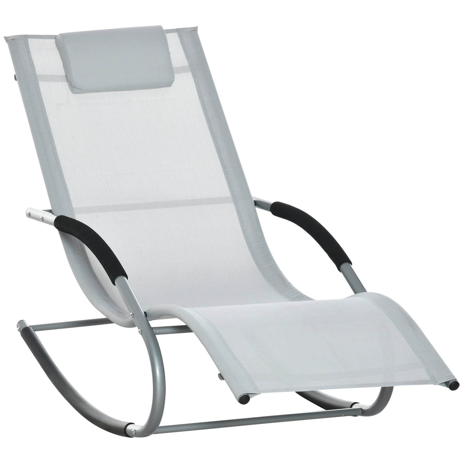 Garden Rocking Lounger with Headrest, Armrests, and Metallic Frame Load 120 kg for Beach Patio Terrace 63x144x84 cm Grey