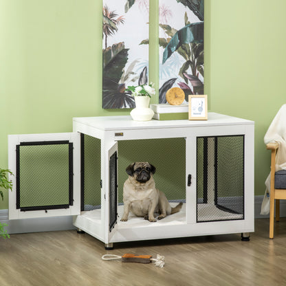 Home Dog Cage, Dog Crate with 2 Doors, Washable Cushion, Dog House with Adjustable Feet, Latch, for Large Dogs up to 30 kg, White, 94 x 60 x 71.5 cm