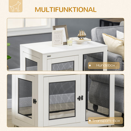 Home Dog Cage, Dog Crate with 2 Doors, Washable Cushion, Dog House with Adjustable Feet, Latch, for Large Dogs up to 30 kg, White, 94 x 60 x 71.5 cm