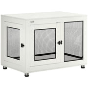 Home Dog Cage, Dog Crate with 2 Doors, Washable Cushion, Dog House with Adjustable Feet, Latch, for Large Dogs up to 30 kg, White, 94 x 60 x 71.5 cm
