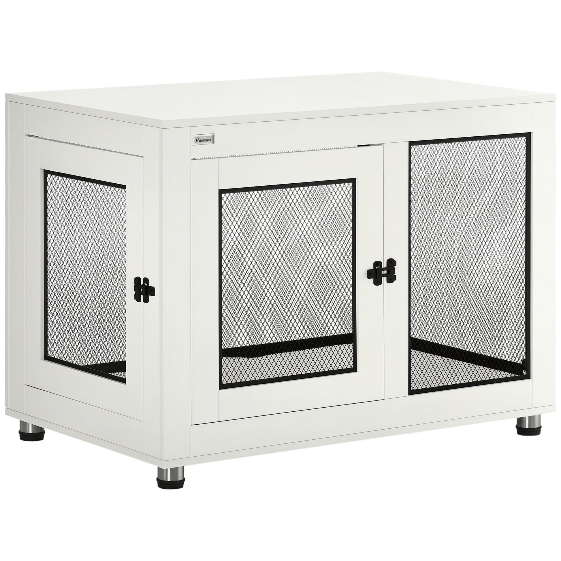 Home Dog Cage, Dog Crate with 2 Doors, Washable Cushion, Dog House with Adjustable Feet, Latch, for Large Dogs up to 30 kg, White, 94 x 60 x 71.5 cm