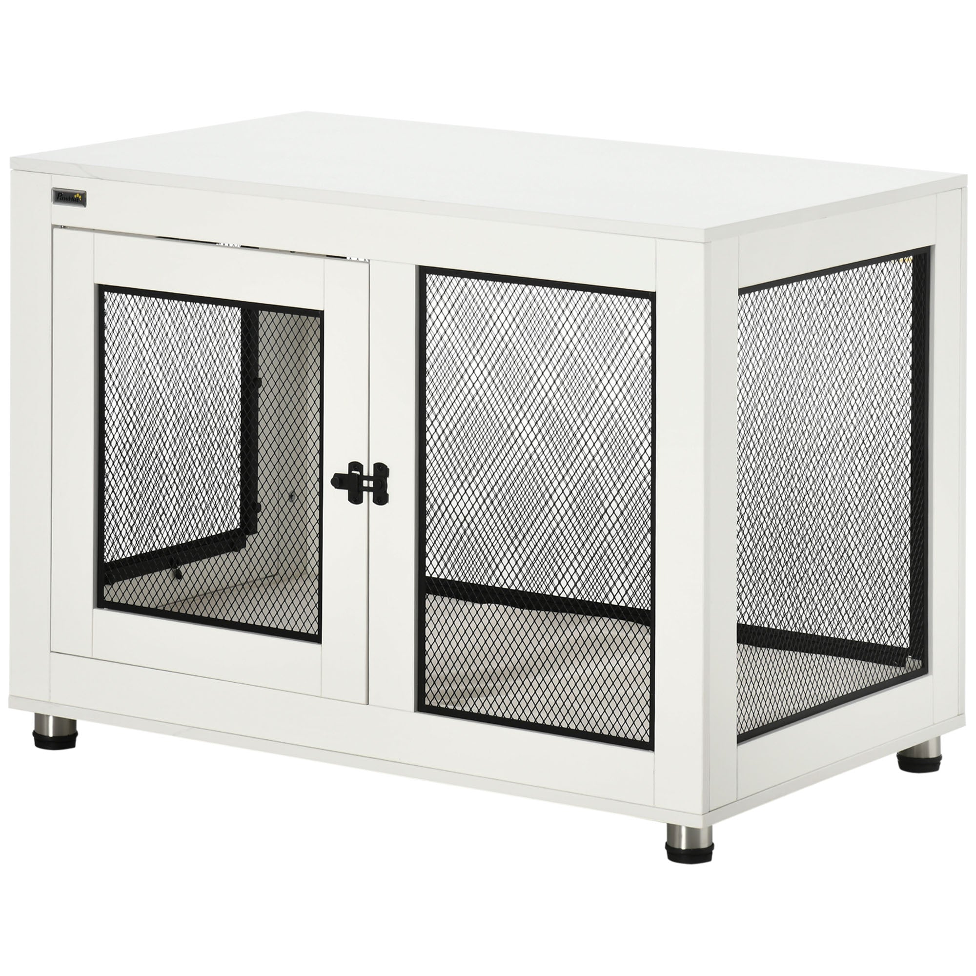 Home Dog Cage, Dog Crate with 2 Doors, Washable Cushion, Dog House with Adjustable Feet, Latch, for Large Dogs up to 30 kg, White, 94 x 60 x 71.5 cm