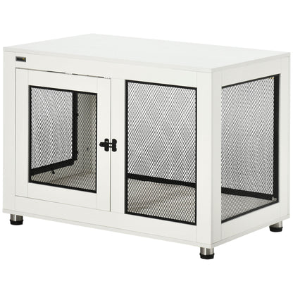 Home Dog Cage, Dog Crate with 2 Doors, Washable Cushion, Dog House with Adjustable Feet, Latch, for Large Dogs up to 30 kg, White, 94 x 60 x 71.5 cm