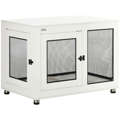 Home Dog Cage, Dog Crate with 2 Doors, Washable Cushion, Dog House with Adjustable Feet, Latch, for Large Dogs up to 30 kg, White, 94 x 60 x 71.5 cm