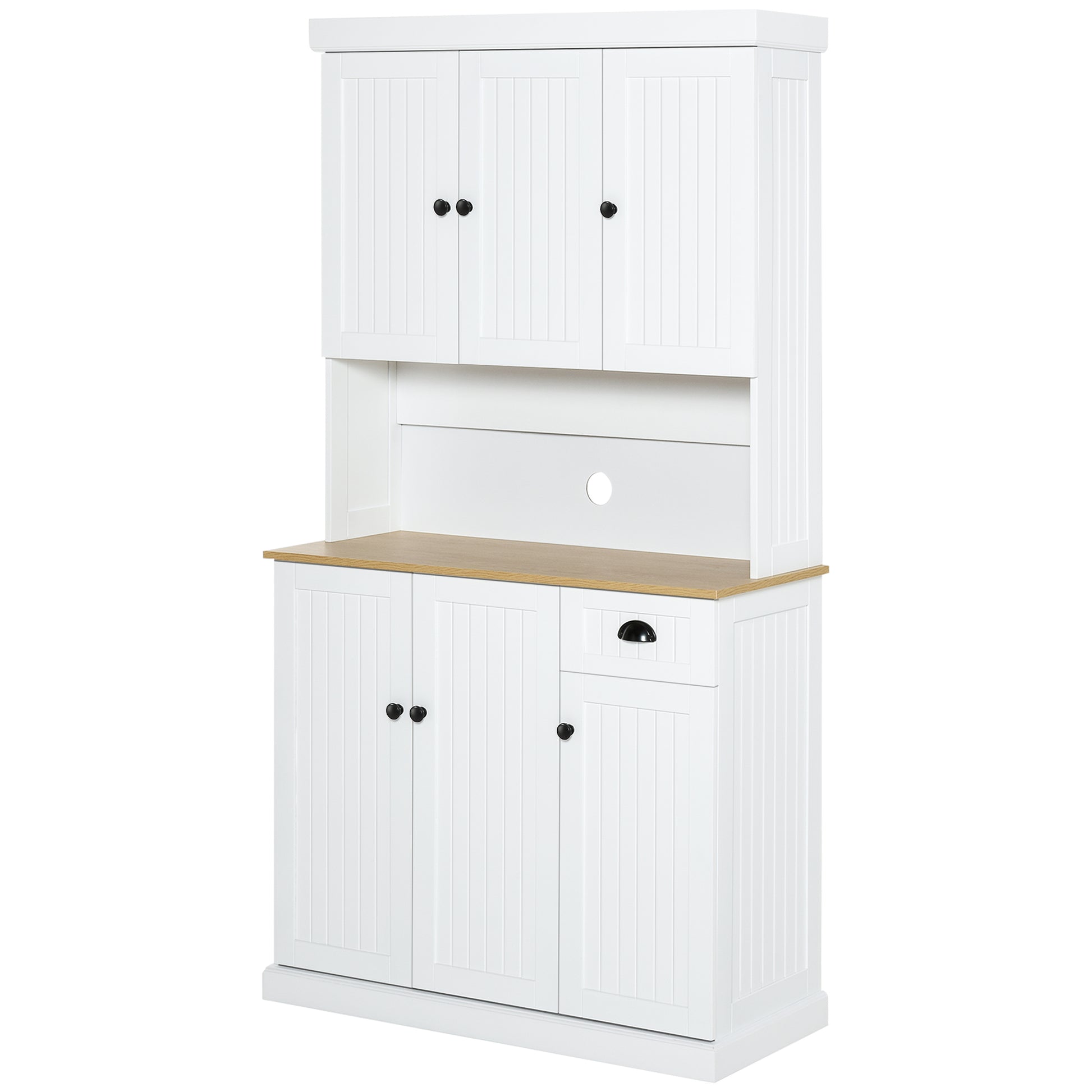 Tall Kitchen Pantry with Cabinets, Drawer, and Microwave Shelf, Slim Pantry Cupboard with Doors and Adjustable Shelves, for Living Room, Dining Room, 101x39x180cm, White