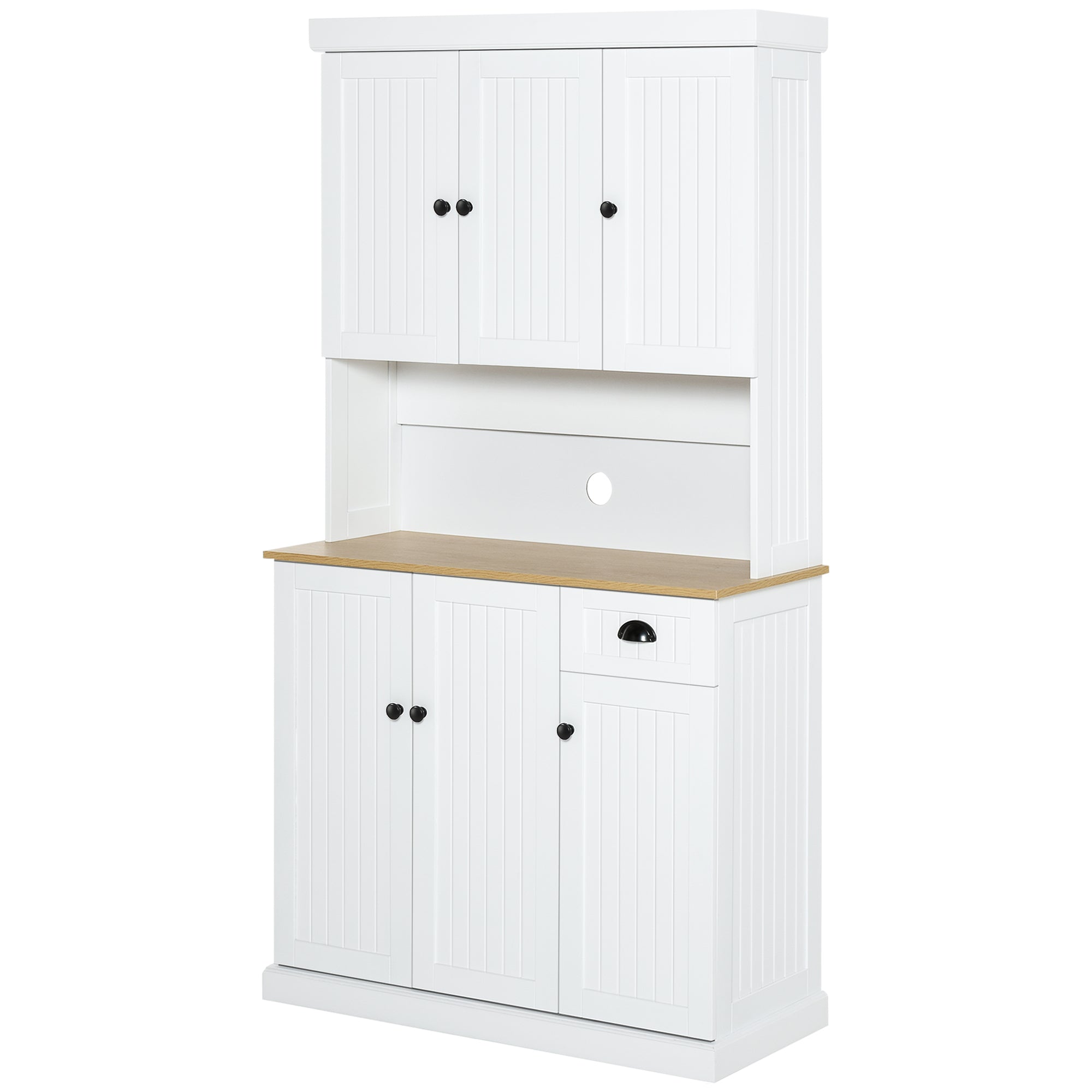 Tall Kitchen Pantry with Cabinets, Drawer, and Microwave Shelf, Slim Pantry Cupboard with Doors and Adjustable Shelves, for Living Room, Dining Room, 101x39x180cm, White