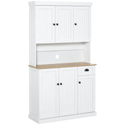 Tall Kitchen Pantry with Cabinets, Drawer, and Microwave Shelf, Slim Pantry Cupboard with Doors and Adjustable Shelves, for Living Room, Dining Room, 101x39x180cm, White
