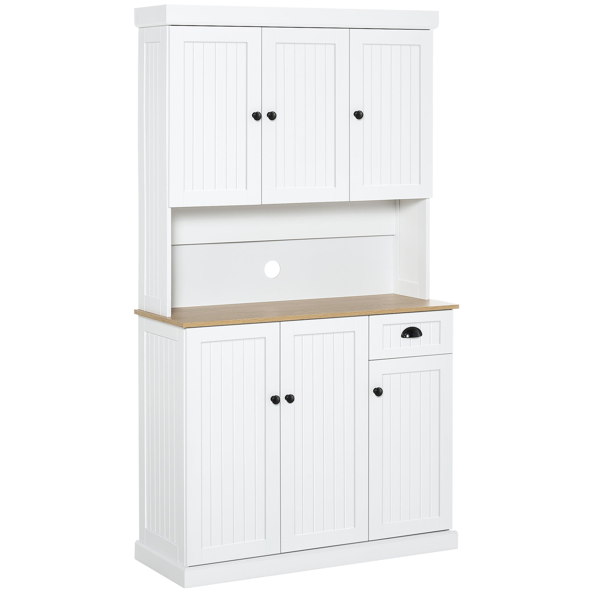 Tall Kitchen Pantry with Cabinets, Drawer, and Microwave Shelf, Slim Pantry Cupboard with Doors and Adjustable Shelves, for Living Room, Dining Room, 101x39x180cm, White