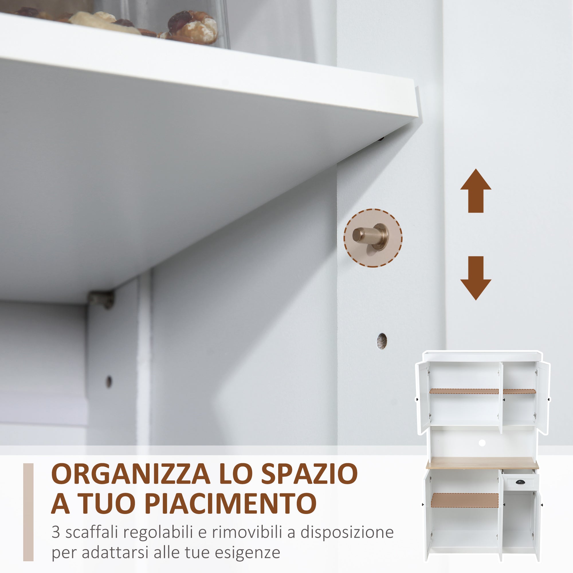Tall Kitchen Pantry with Cabinets, Drawer, and Microwave Shelf, Slim Pantry Cupboard with Doors and Adjustable Shelves, for Living Room, Dining Room, 101x39x180cm, White