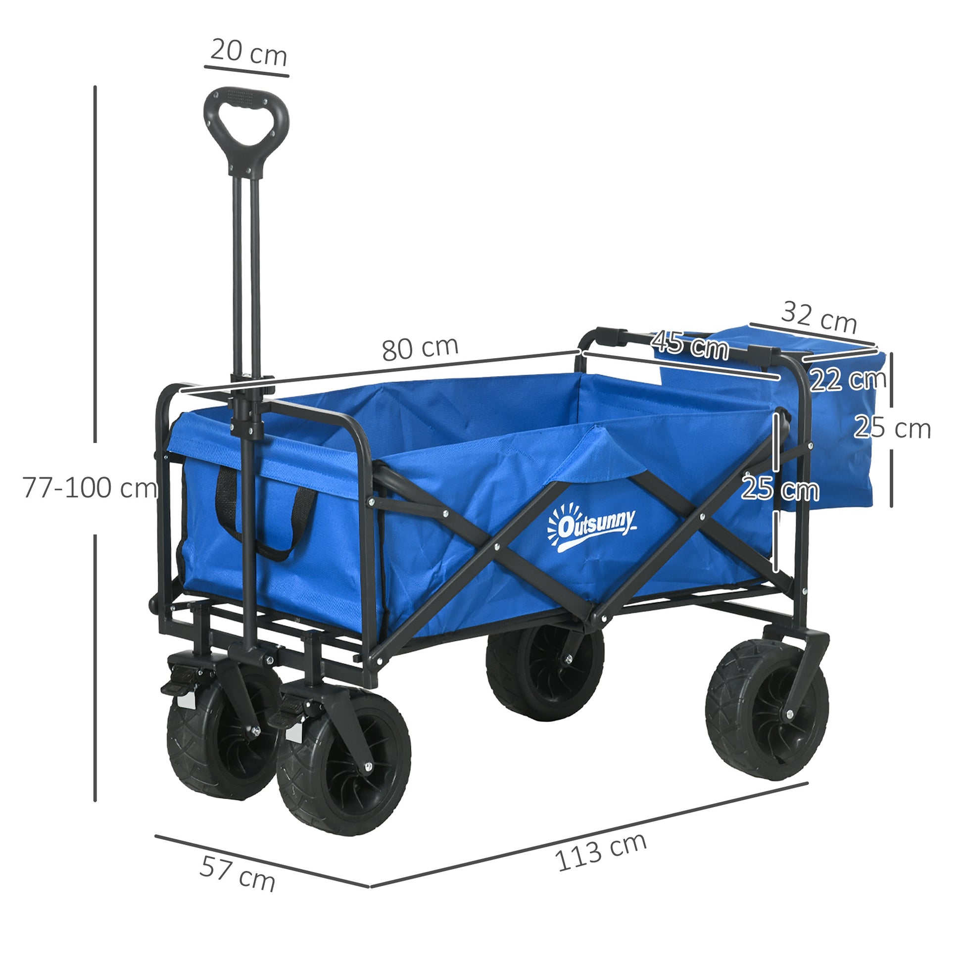 Garden Cart with Removable Cooler Bag Beach Folding Wagon with Adjustable Length and Angle of Handle and Transport Bag 100 kg Load Capacity Blue
