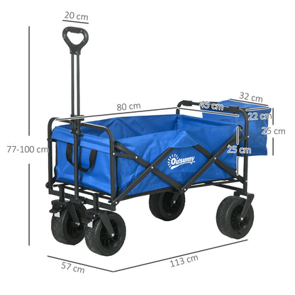 Garden Cart with Removable Cooler Bag Beach Folding Wagon with Adjustable Length and Angle of Handle and Transport Bag 100 kg Load Capacity Blue