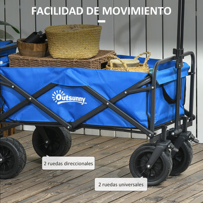 Garden Cart with Removable Cooler Bag Beach Folding Wagon with Adjustable Length and Angle of Handle and Transport Bag 100 kg Load Capacity Blue