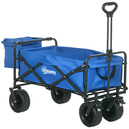 Garden Cart with Removable Cooler Bag Beach Folding Wagon with Adjustable Length and Angle of Handle and Transport Bag 100 kg Load Capacity Blue