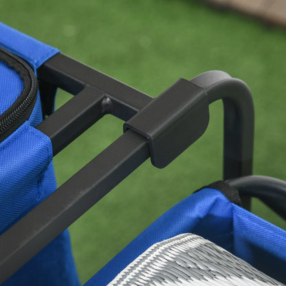 Garden Cart with Removable Cooler Bag Beach Folding Wagon with Adjustable Length and Angle of Handle and Transport Bag 100 kg Load Capacity Blue
