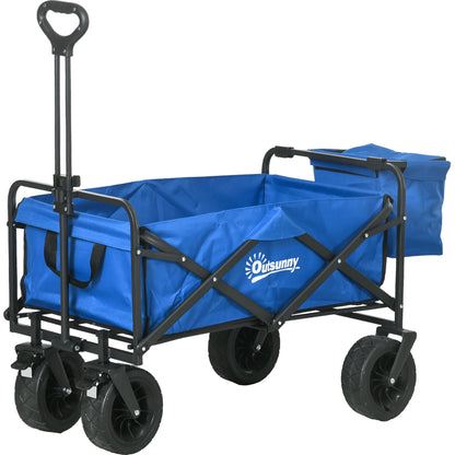 Garden Cart with Removable Cooler Bag Beach Folding Wagon with Adjustable Length and Angle of Handle and Transport Bag 100 kg Load Capacity Blue