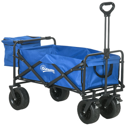 Garden Cart with Removable Cooler Bag Beach Folding Wagon with Adjustable Length and Angle of Handle and Transport Bag 100 kg Load Capacity Blue