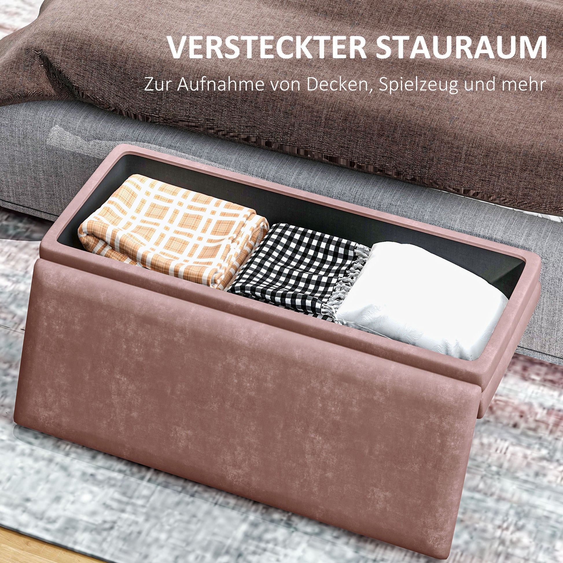 Bench, Upholstered Bench with Storage, Velvet Look, Bed Bench with Steel Legs, Shoe Bench, Storage Bench for Living Room, Bedroom, Pink, 100 x 37.5 x 42 cm