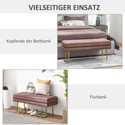 Bench, Upholstered Bench with Storage, Velvet Look, Bed Bench with Steel Legs, Shoe Bench, Storage Bench for Living Room, Bedroom, Pink, 100 x 37.5 x 42 cm