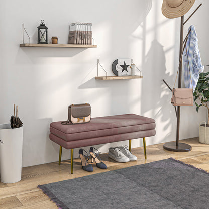Bench, Upholstered Bench with Storage, Velvet Look, Bed Bench with Steel Legs, Shoe Bench, Storage Bench for Living Room, Bedroom, Pink, 100 x 37.5 x 42 cm