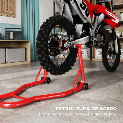 Motorcycle Stand Universal Portable Rear Steel Lift Type with 2 Forks and Wheels 80x50x40 cm Red