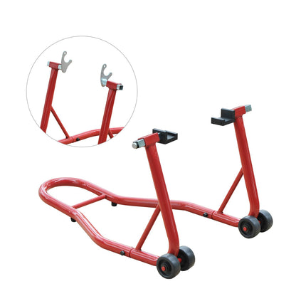 Motorcycle Stand Universal Portable Rear Steel Lift Type with 2 Forks and Wheels 80x50x40 cm Red