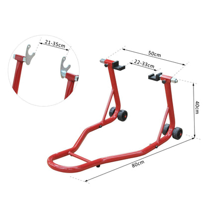 Motorcycle Stand Universal Portable Rear Steel Lift Type with 2 Forks and Wheels 80x50x40 cm Red