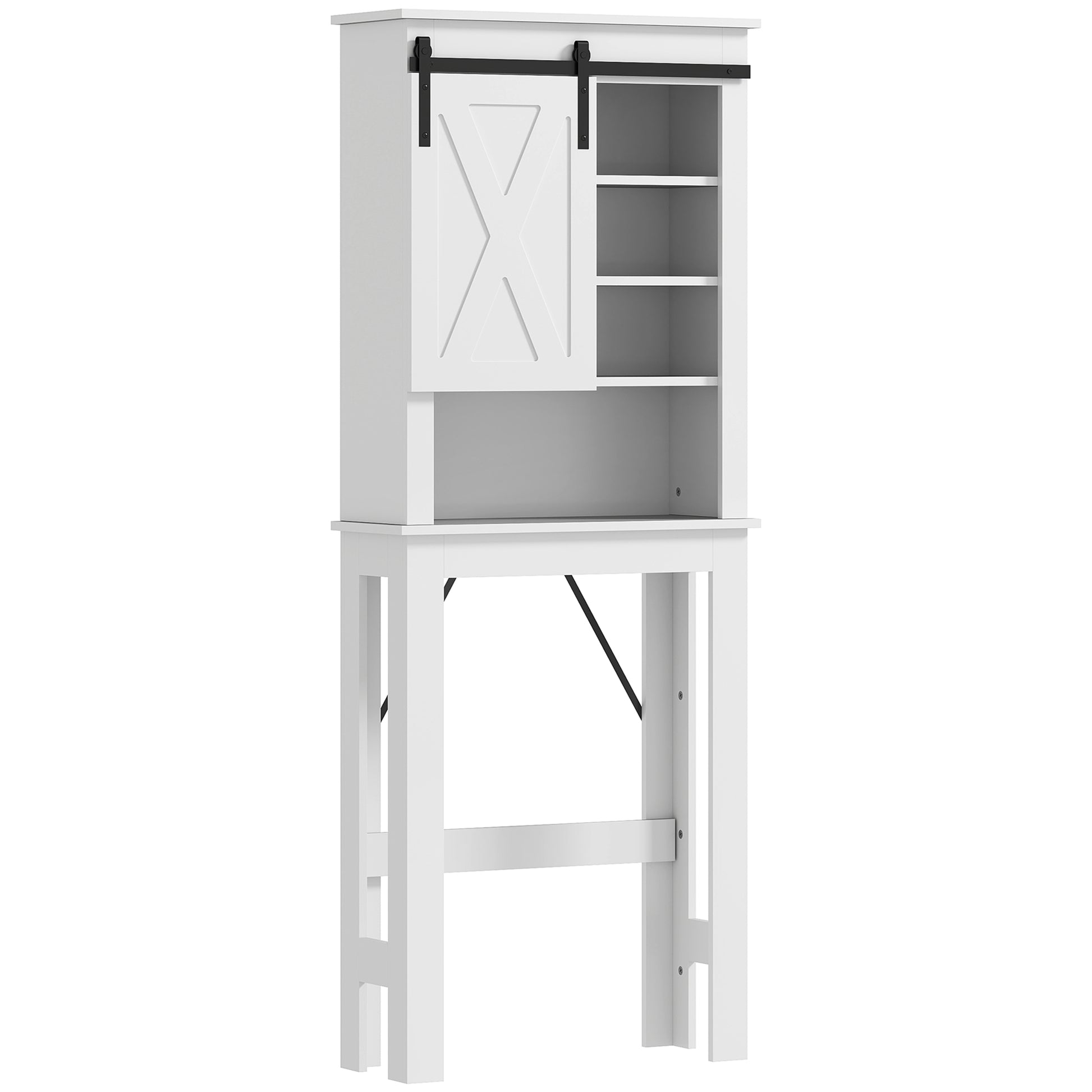 Over-The-Toilet Cabinet Over-Toilet Storage Cabinet with Barn-Style Sliding Door and 6 Compartments Rustic Bathroom Cabinet 67x25x172 cm White