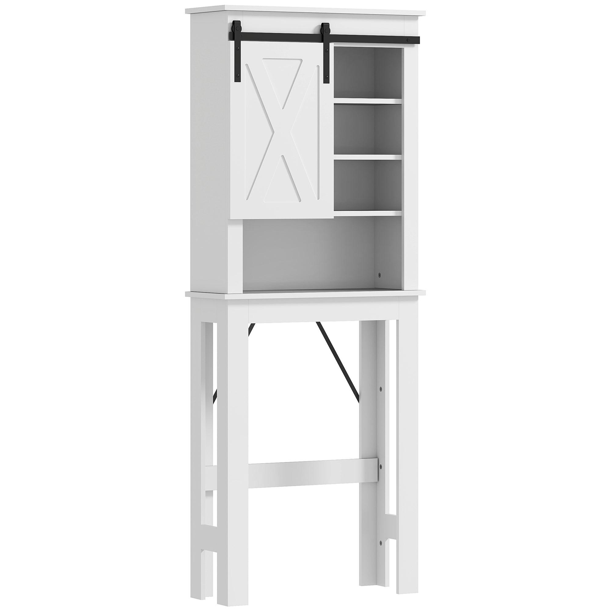 Over-The-Toilet Cabinet Over-Toilet Storage Cabinet with Barn-Style Sliding Door and 6 Compartments Rustic Bathroom Cabinet 67x25x172 cm White