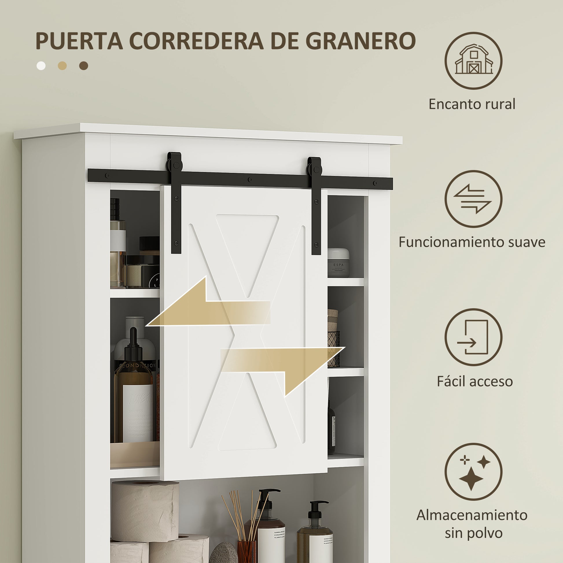 Over-The-Toilet Cabinet Over-Toilet Storage Cabinet with Barn-Style Sliding Door and 6 Compartments Rustic Bathroom Cabinet 67x25x172 cm White