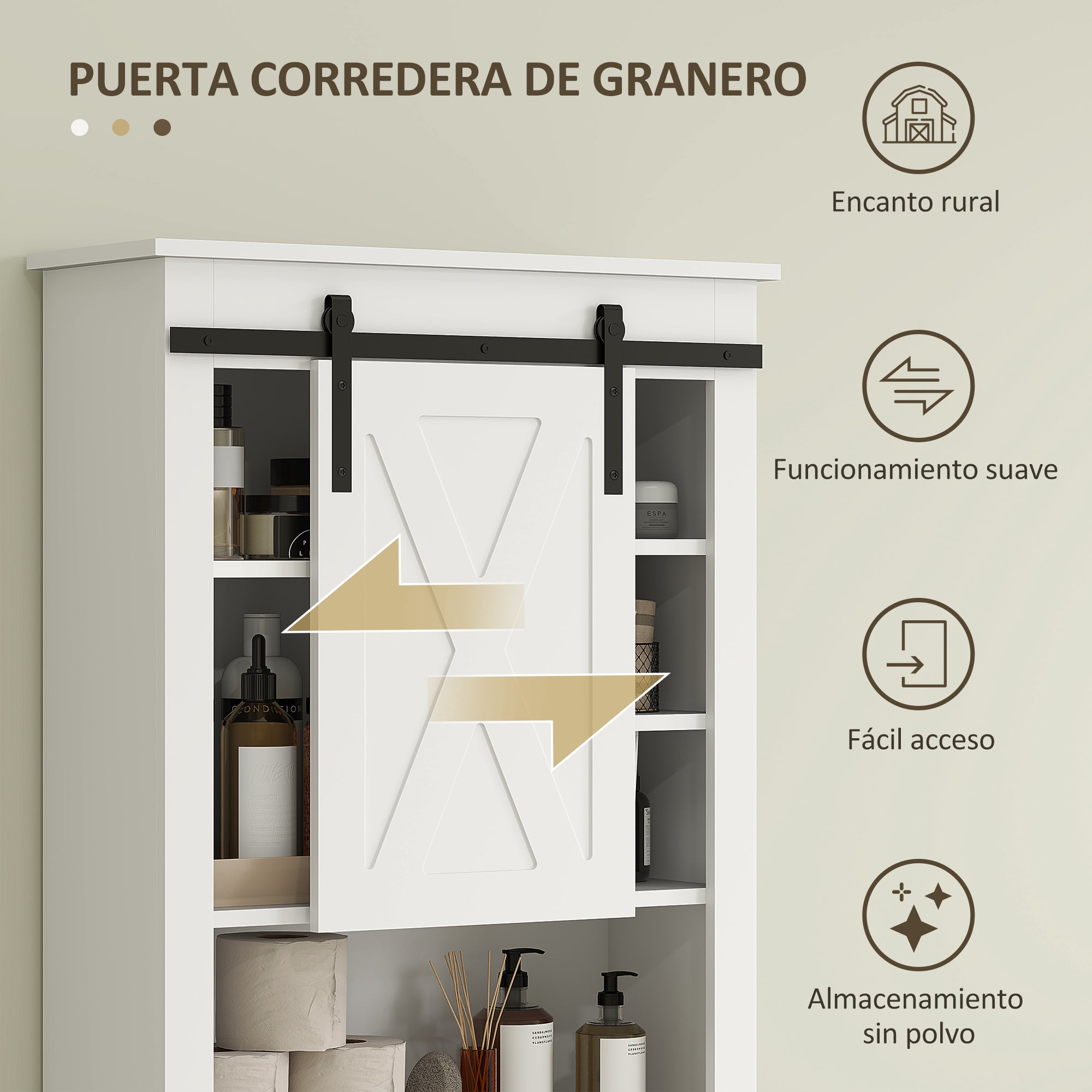 Over-The-Toilet Cabinet Over-Toilet Storage Cabinet with Barn-Style Sliding Door and 6 Compartments Rustic Bathroom Cabinet 67x25x172 cm White