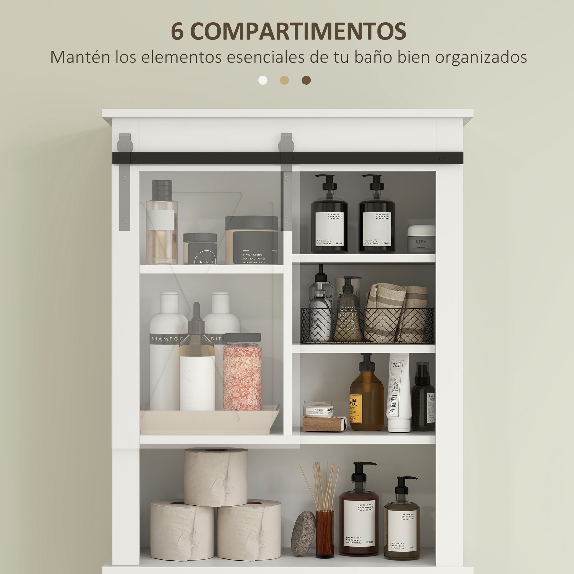 Over-The-Toilet Cabinet Over-Toilet Storage Cabinet with Barn-Style Sliding Door and 6 Compartments Rustic Bathroom Cabinet 67x25x172 cm White