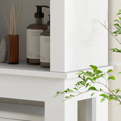 Over-The-Toilet Cabinet Over-Toilet Storage Cabinet with Barn-Style Sliding Door and 6 Compartments Rustic Bathroom Cabinet 67x25x172 cm White