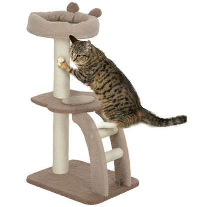 Cat Scratching Tree 88 cm Height Cat Tree Tower with Nest Platforms Hanging Ball Ladder and Sisal Post Brown