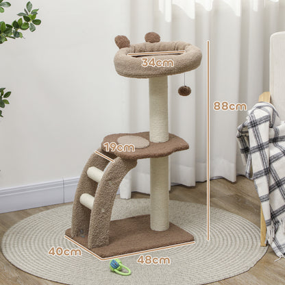 Cat Scratching Tree 88 cm Height Cat Tree Tower with Nest Platforms Hanging Ball Ladder and Sisal Post Brown
