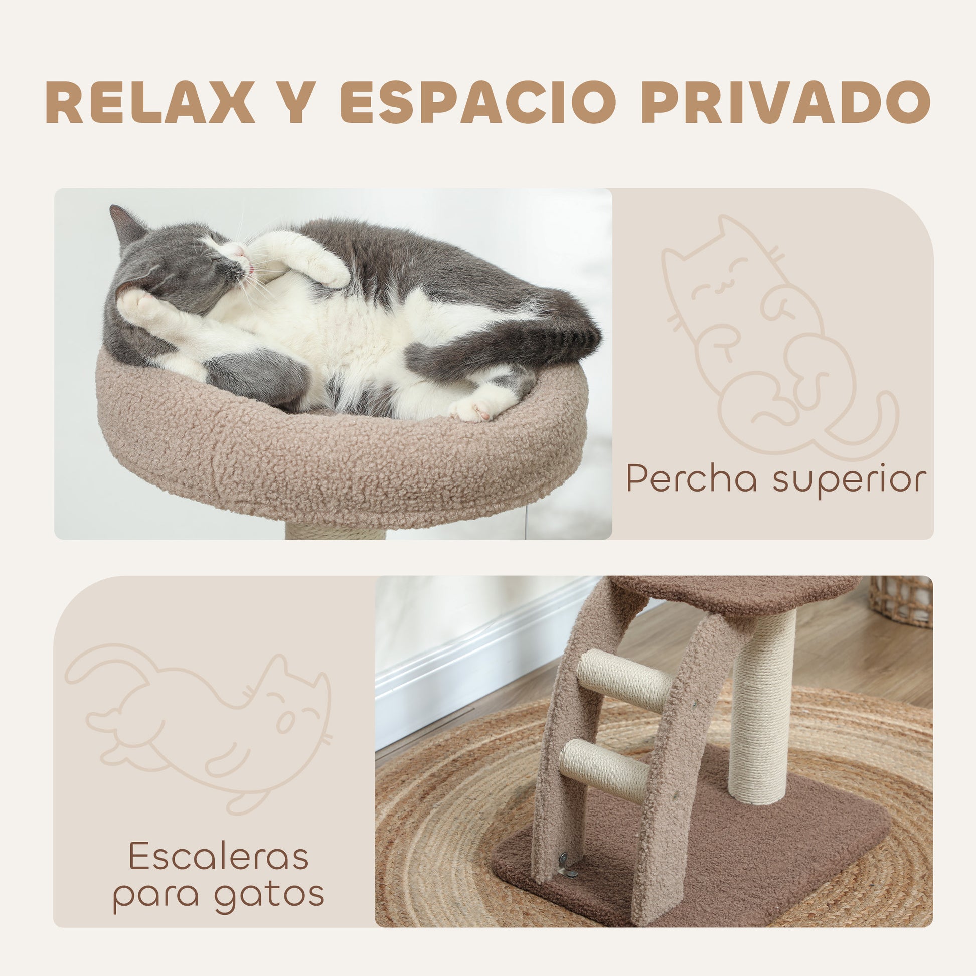 Cat Scratching Tree 88 cm Height Cat Tree Tower with Nest Platforms Hanging Ball Ladder and Sisal Post Brown