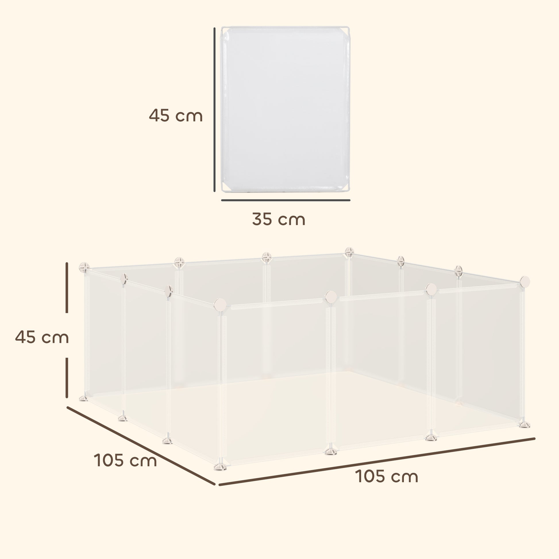 Freilaufgehege Laufgitter DIY Freigehege Gittergehege Absperrgitter Kleine Haustiere Laufstall für Innen 12 Platten White Metal PP Resin 105 x 105 x 45 cm