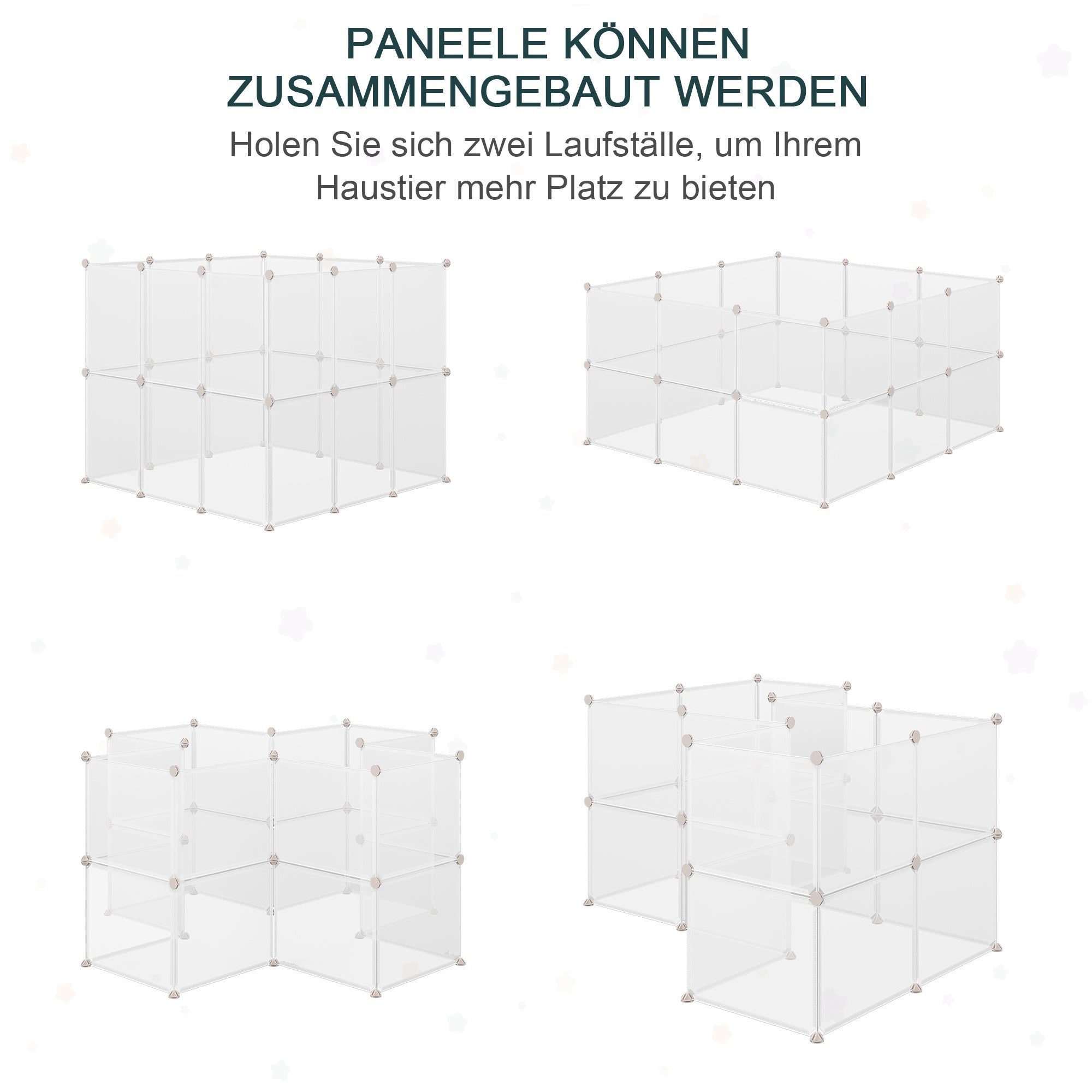 Freilaufgehege Laufgitter DIY Freigehege Gittergehege Absperrgitter Kleine Haustiere Laufstall für Innen 12 Platten White Metal PP Resin 105 x 105 x 45 cm