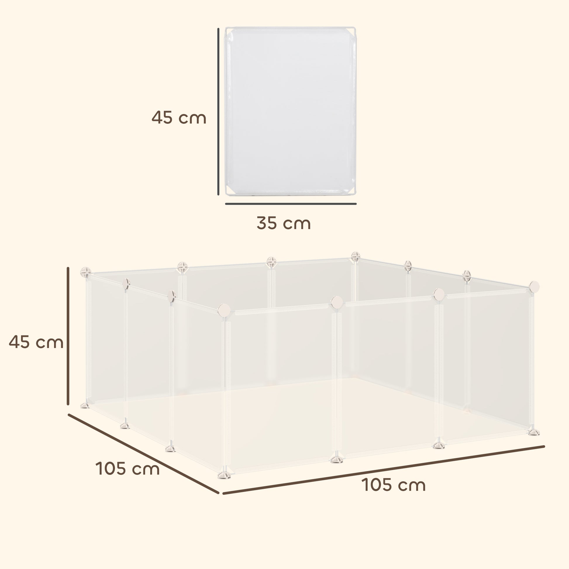 Freilaufgehege Laufgitter DIY Freigehege Gittergehege Absperrgitter Kleine Haustiere Laufstall für Innen 12 Platten White Metal PP Resin 105 x 105 x 45 cm