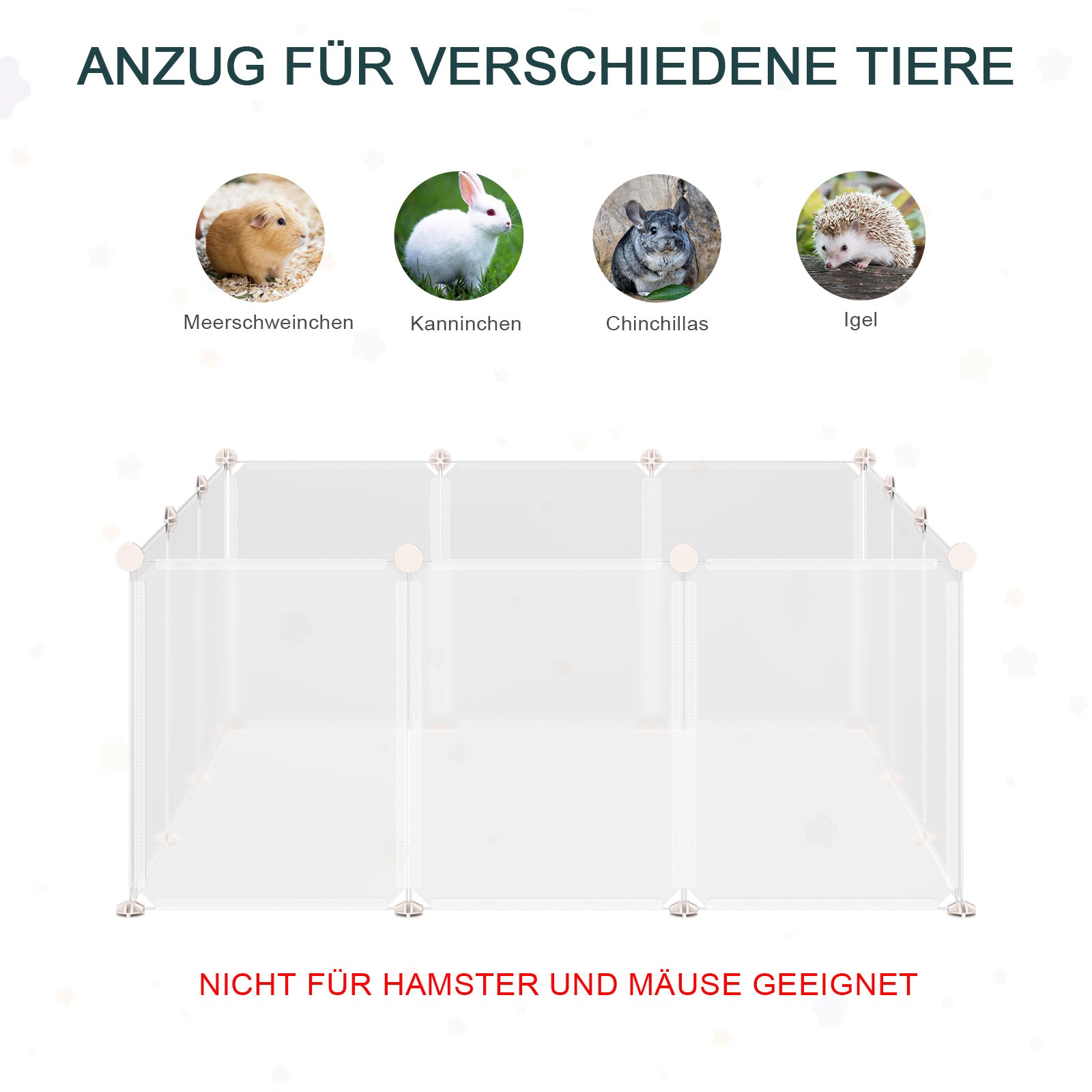 Freilaufgehege Laufgitter DIY Freigehege Gittergehege Absperrgitter Kleine Haustiere Laufstall für Innen 12 Platten White Metal PP Resin 105 x 105 x 45 cm
